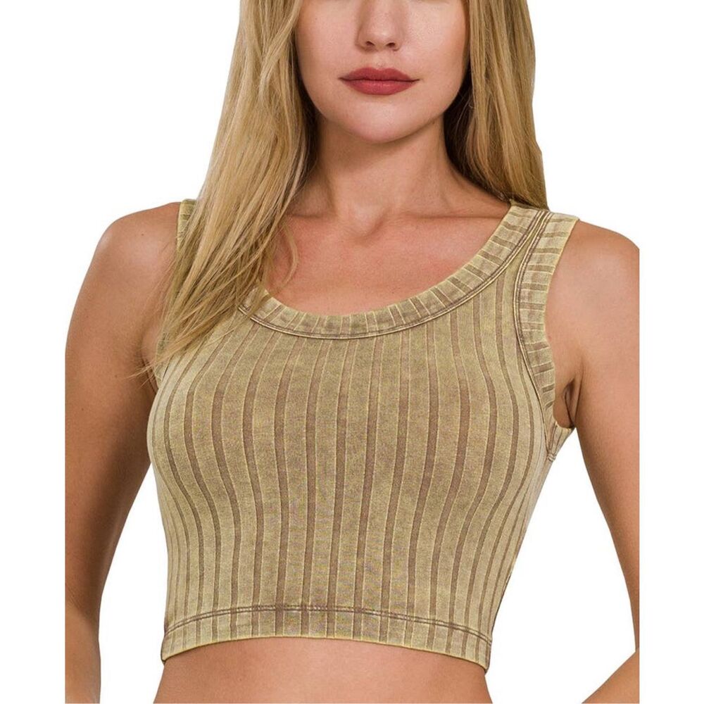 Zenana Ribbed Sleeveless Scoop Neck Cropped Tank Top Size S